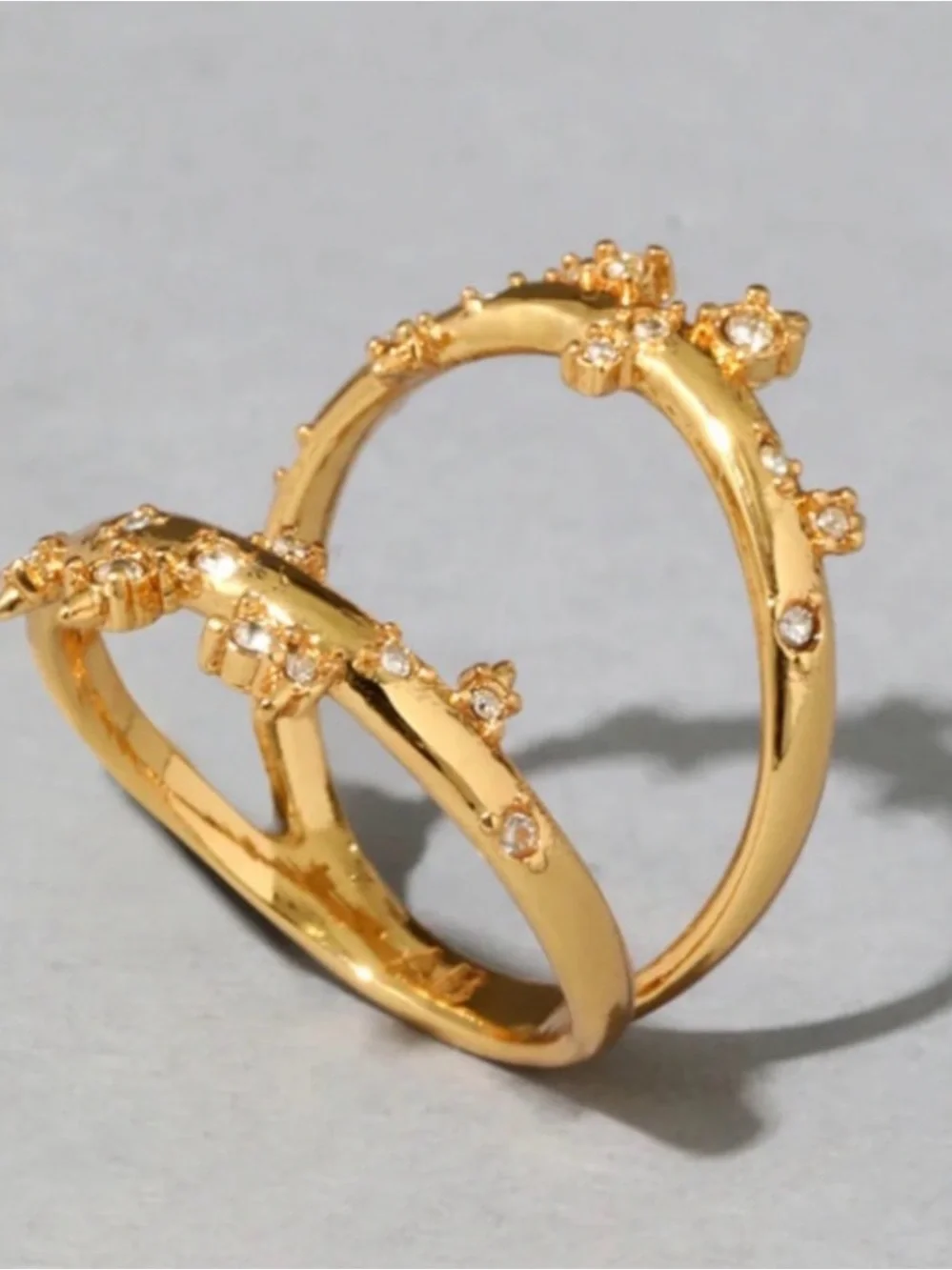 Alexis Bittar Gold Satellite Double Banded Crystal Ring Size 7 AU20